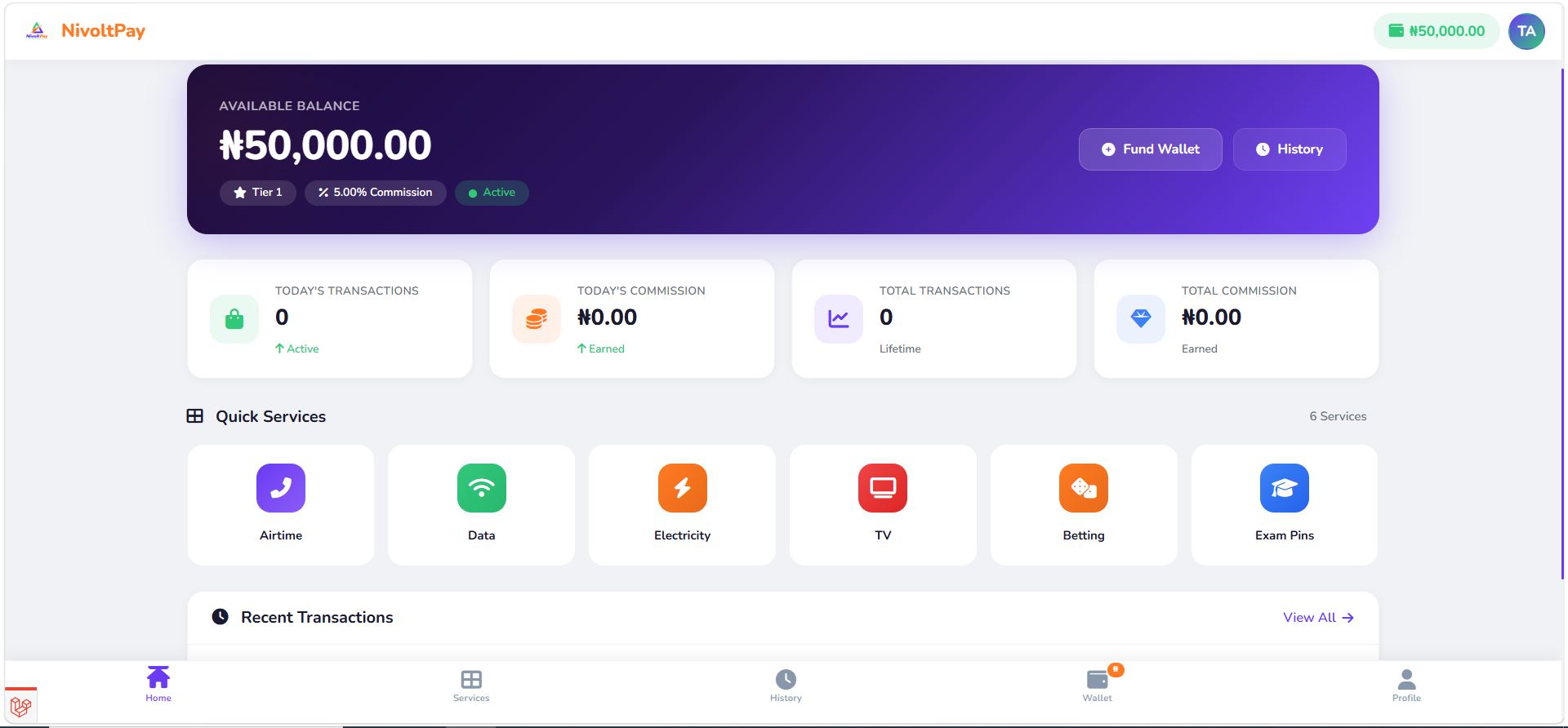 Agent Dashboard - NivoltPay